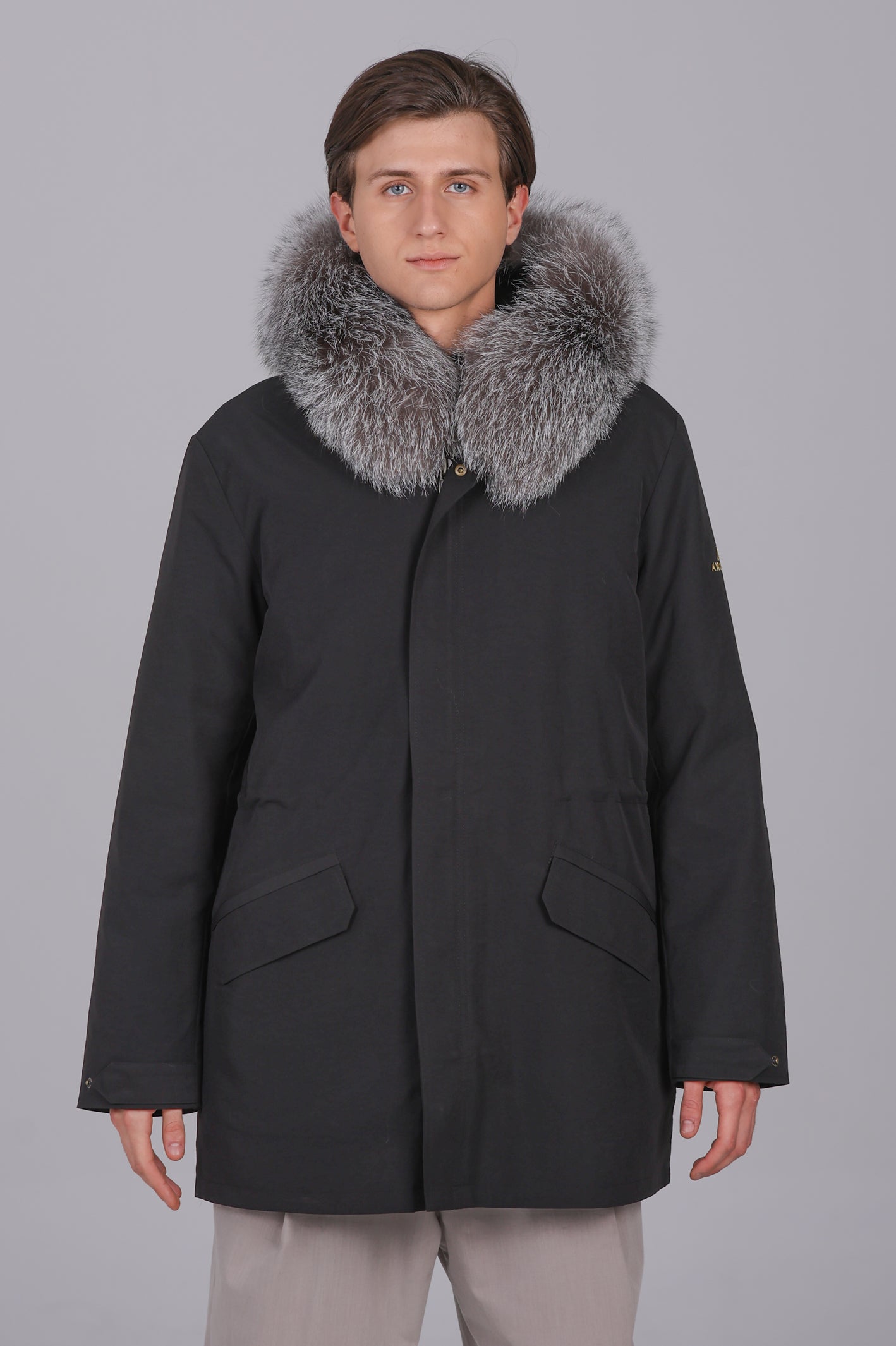Parka longue en coton mélangé imperméable fox givre