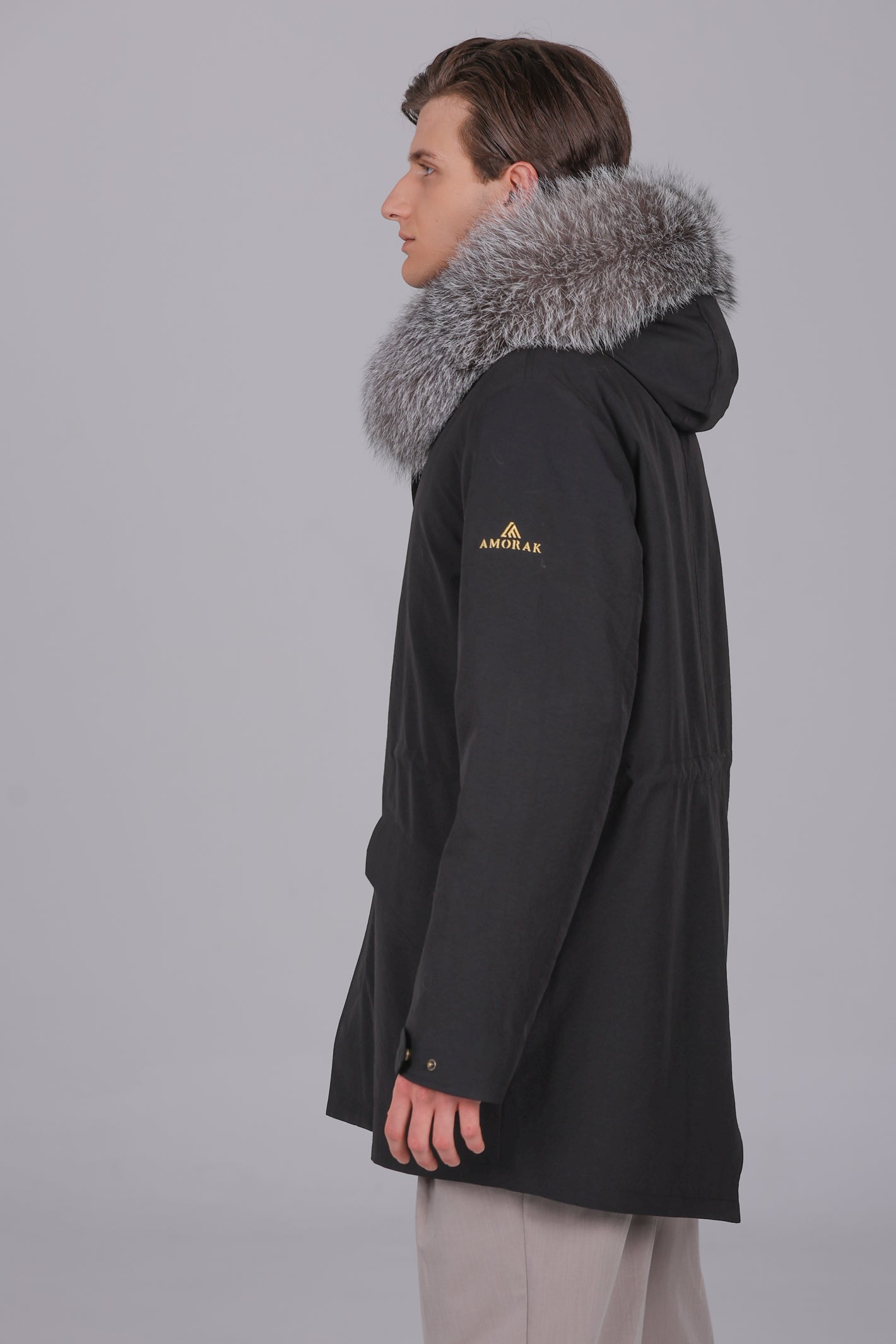 Parka longue en coton mélangé imperméable fox givre