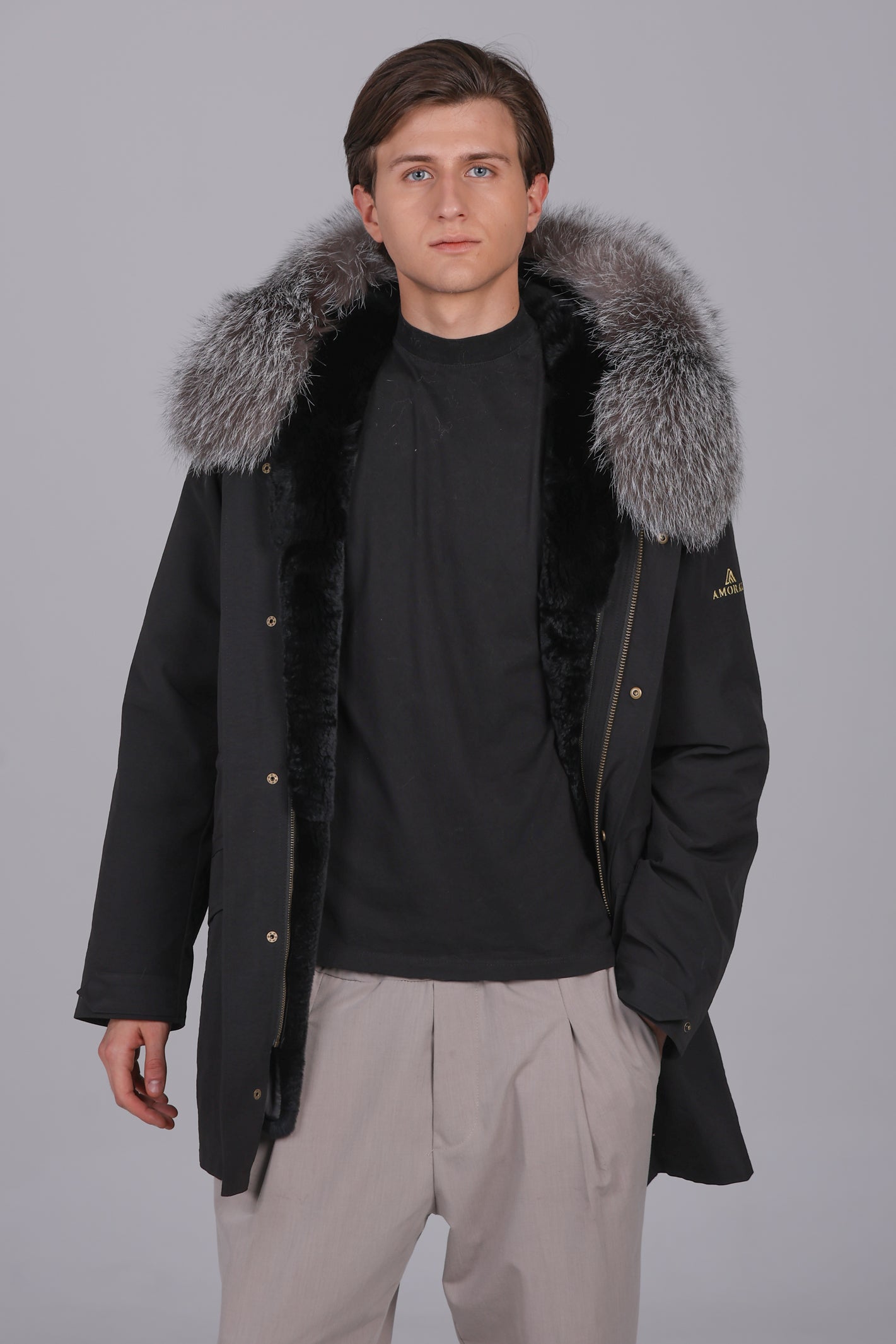 Parka longue en coton mélangé imperméable fox givre