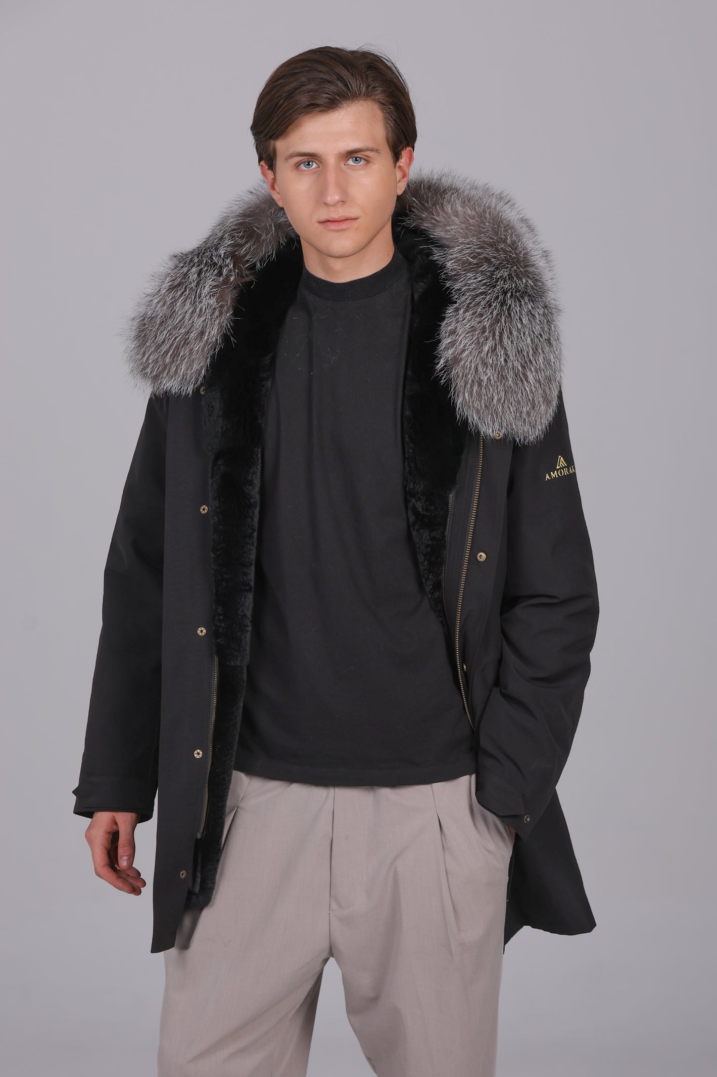 Parka longue en coton mélangé imperméable fox givre