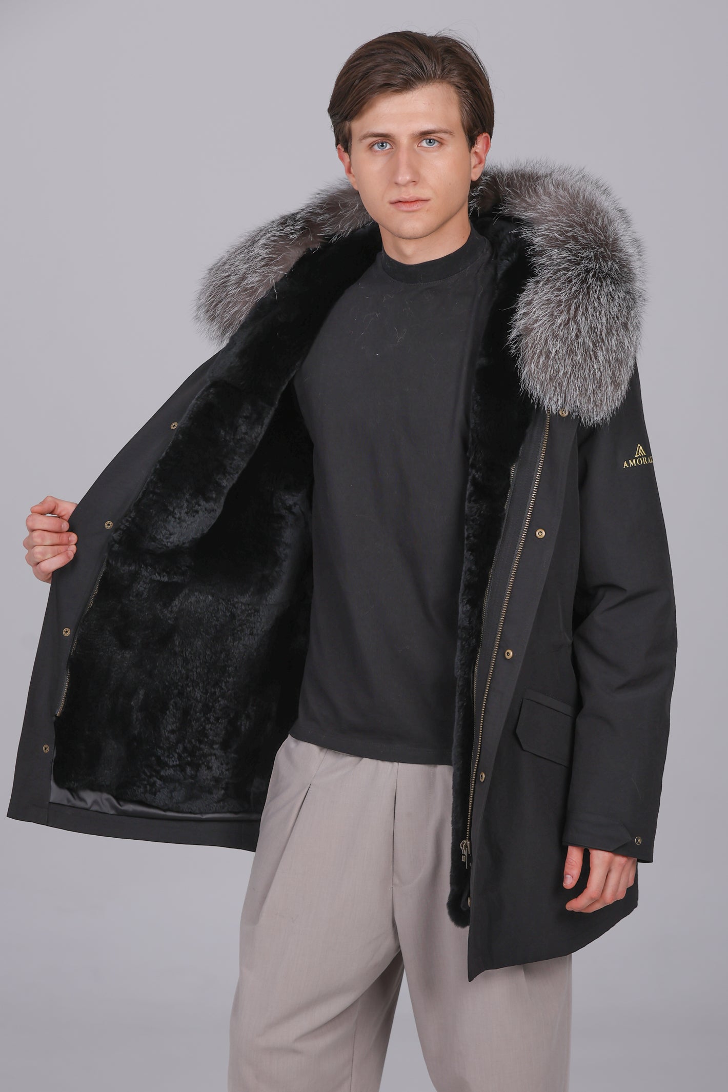 Parka longue en coton mélangé imperméable fox givre