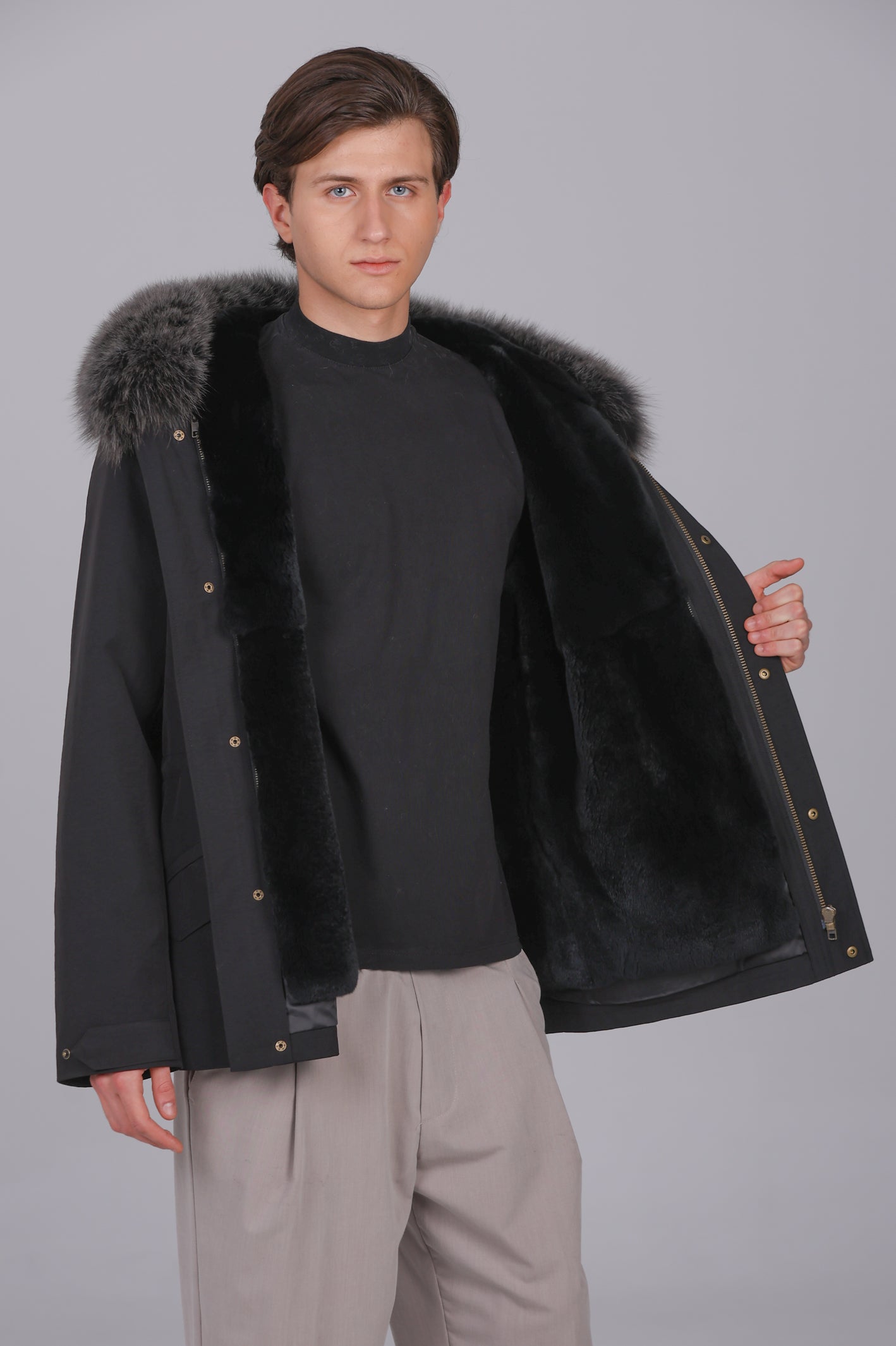 Parka courte imperméable en coton mélangé Fox Silver