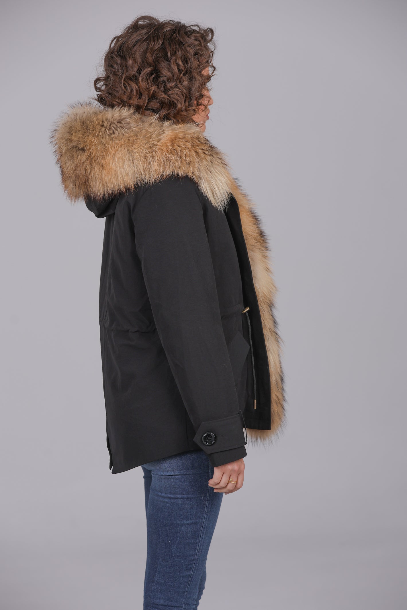 Raccoon waterproof cotton blend short parka