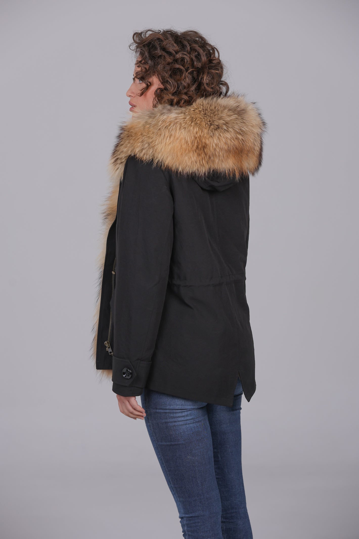 Raccoon waterproof cotton blend short parka