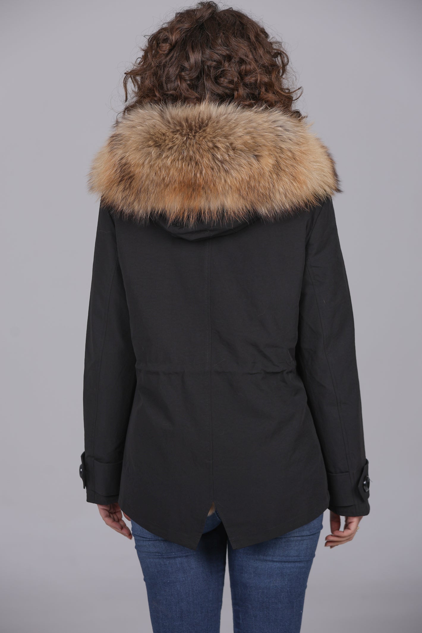 Raccoon waterproof cotton blend short parka
