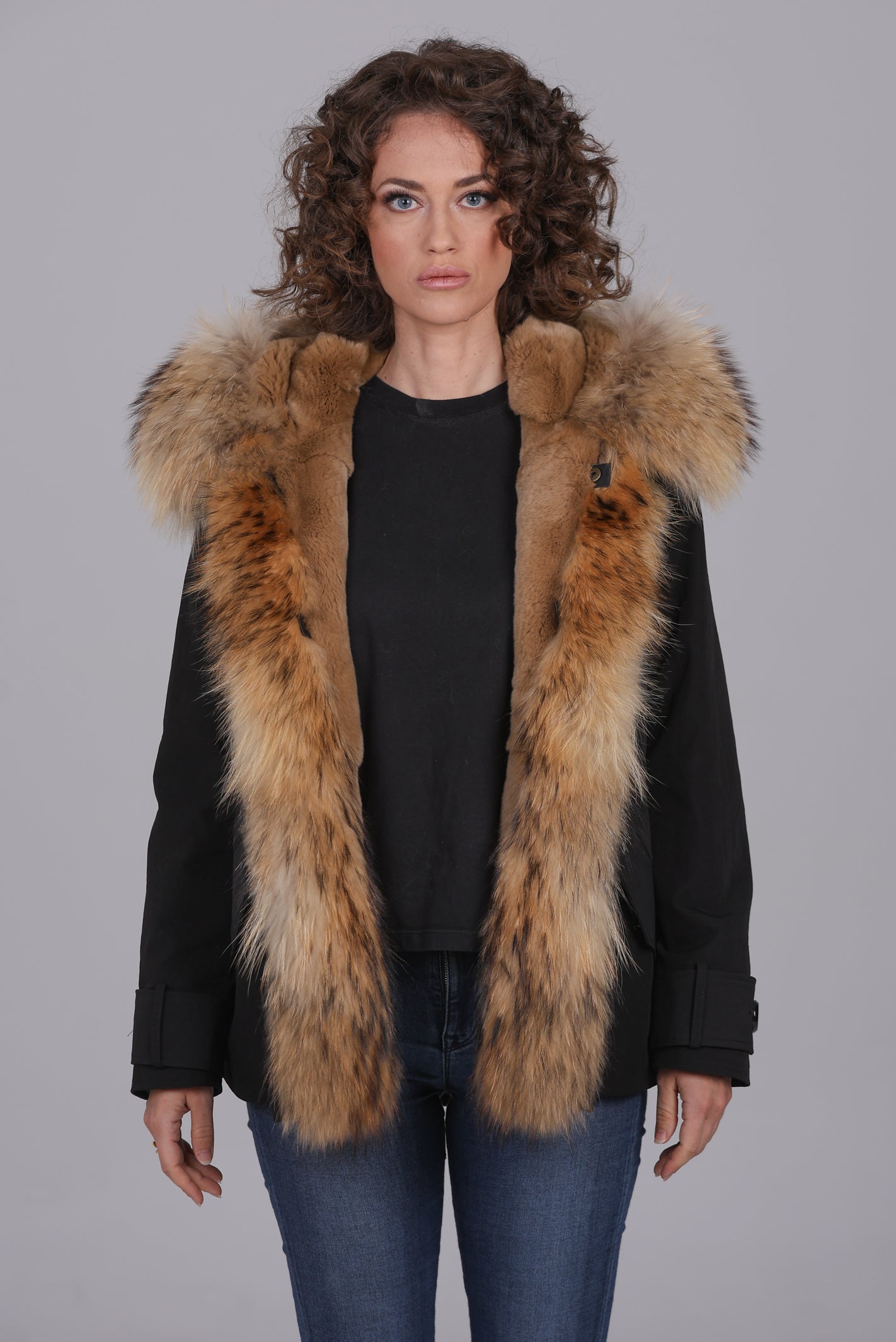 Raccoon waterproof cotton blend short parka