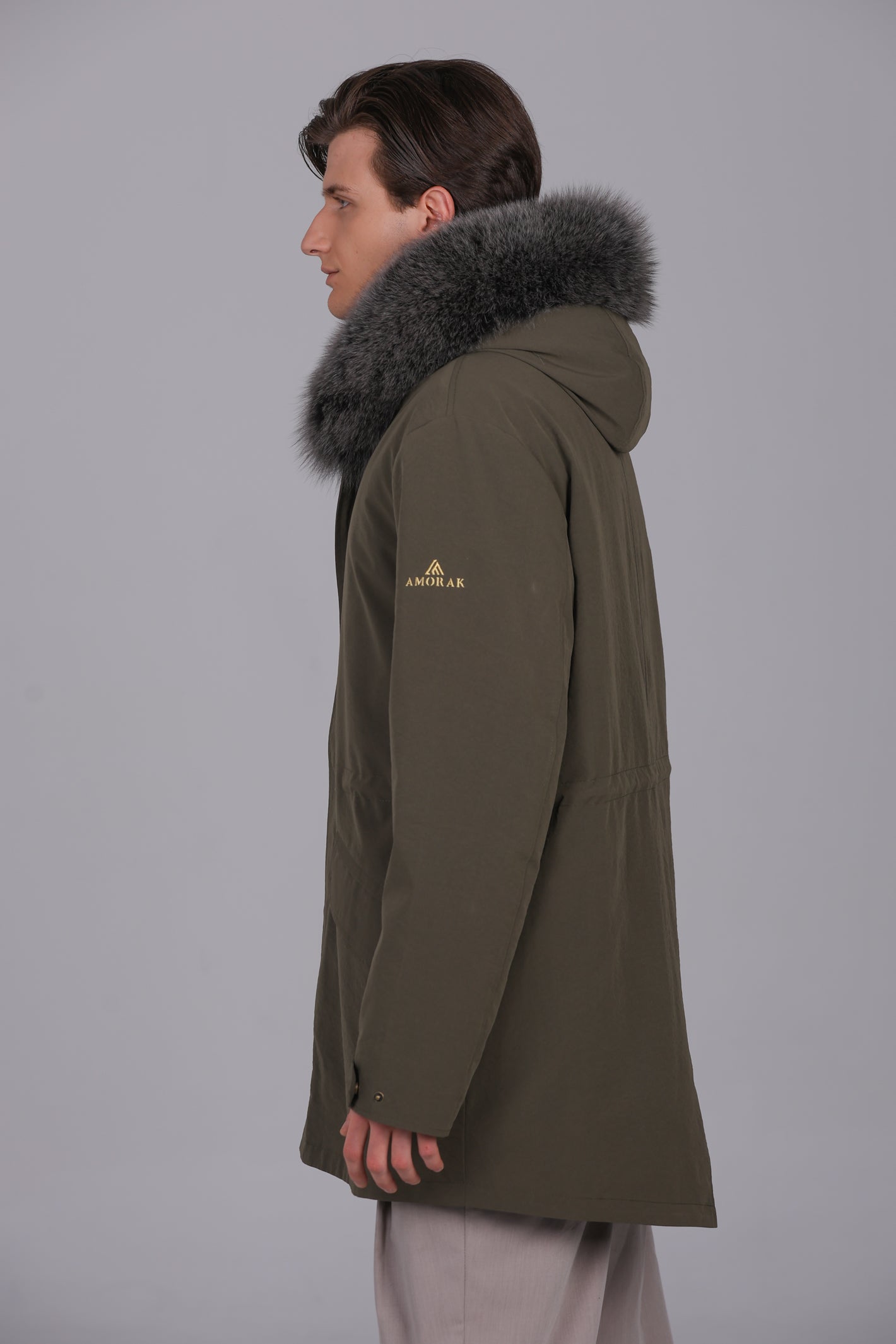 Parka larga de mezcla de algodón impermeable con zorro y conejo rex