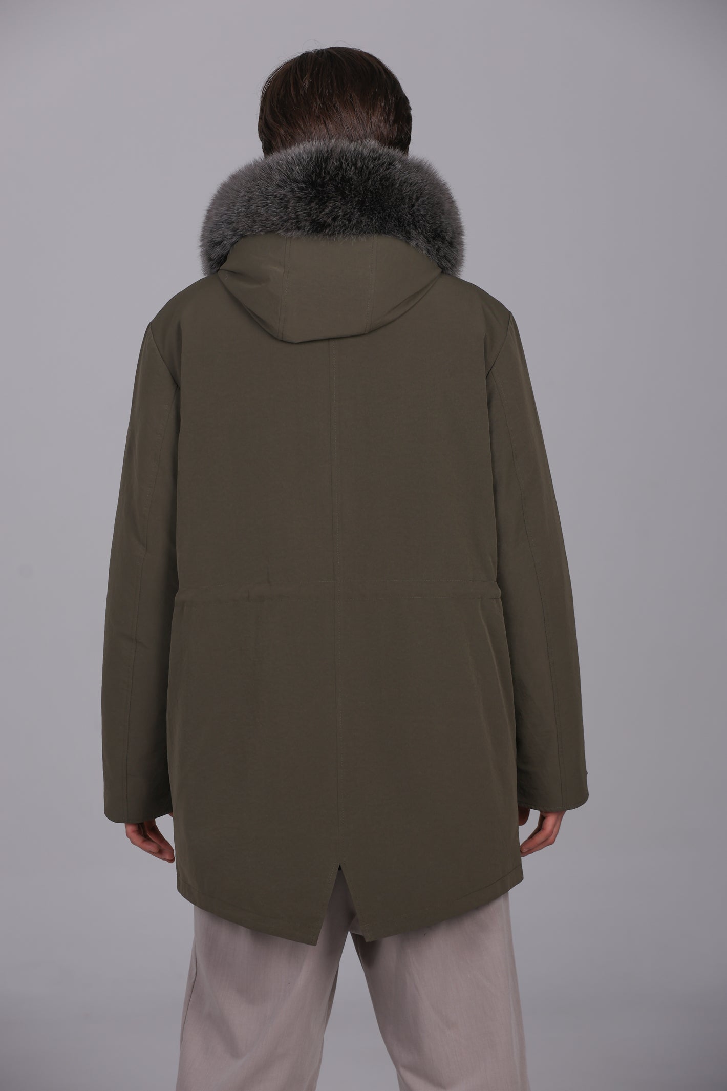 Parka larga de mezcla de algodón impermeable con zorro y conejo rex