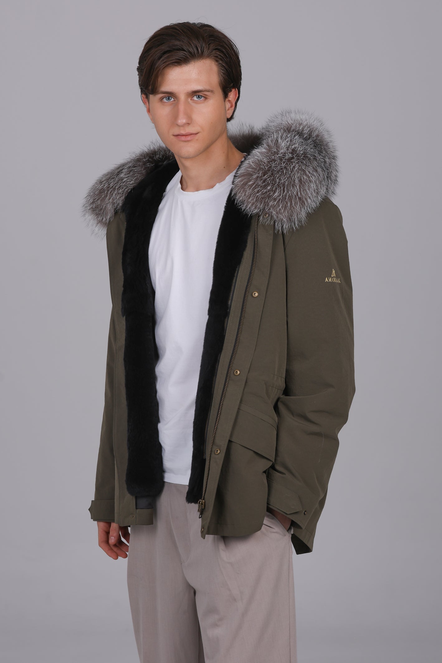 Parka courte en coton mélangé imperméable fox givre