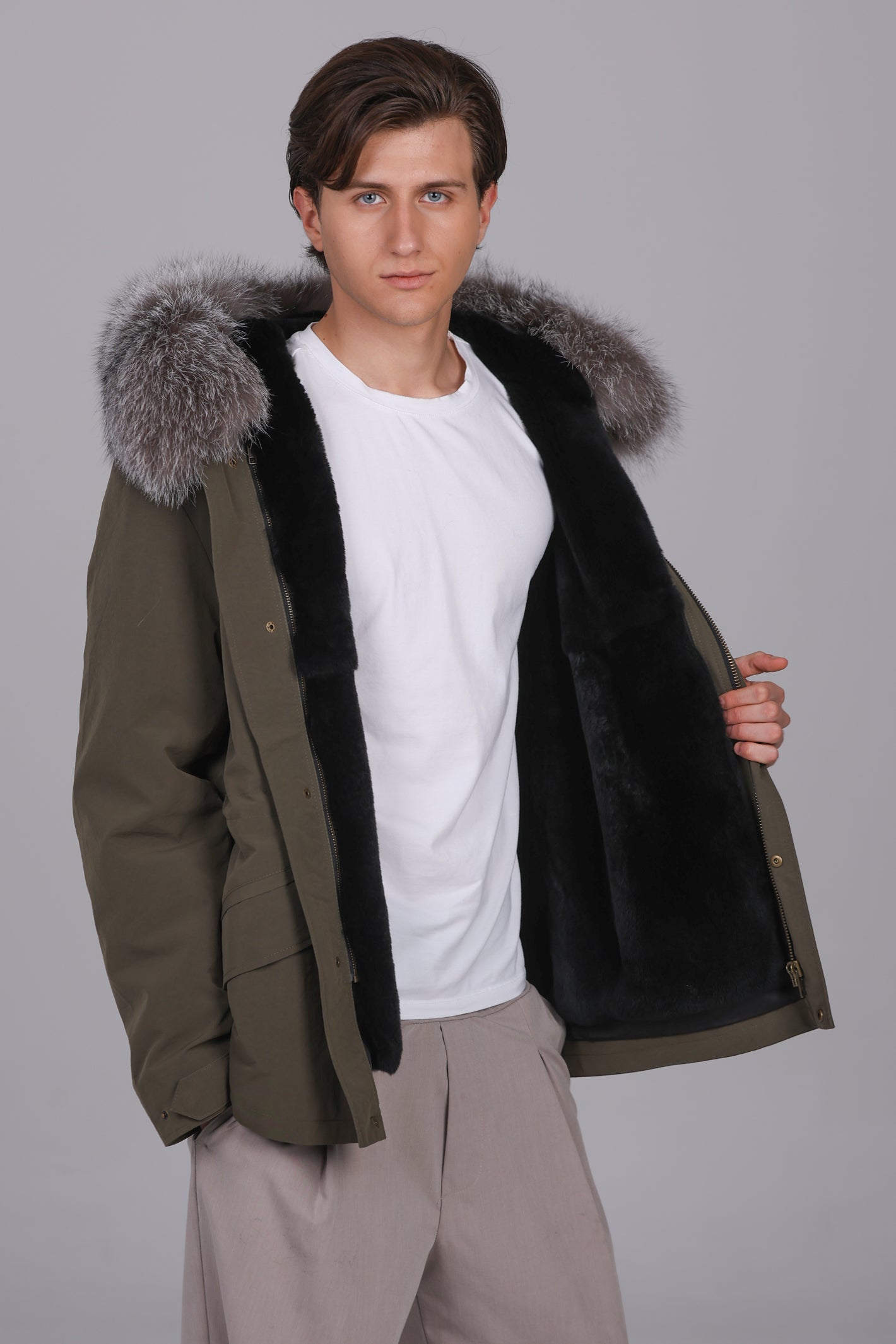 Parka courte en coton mélangé imperméable fox givre
