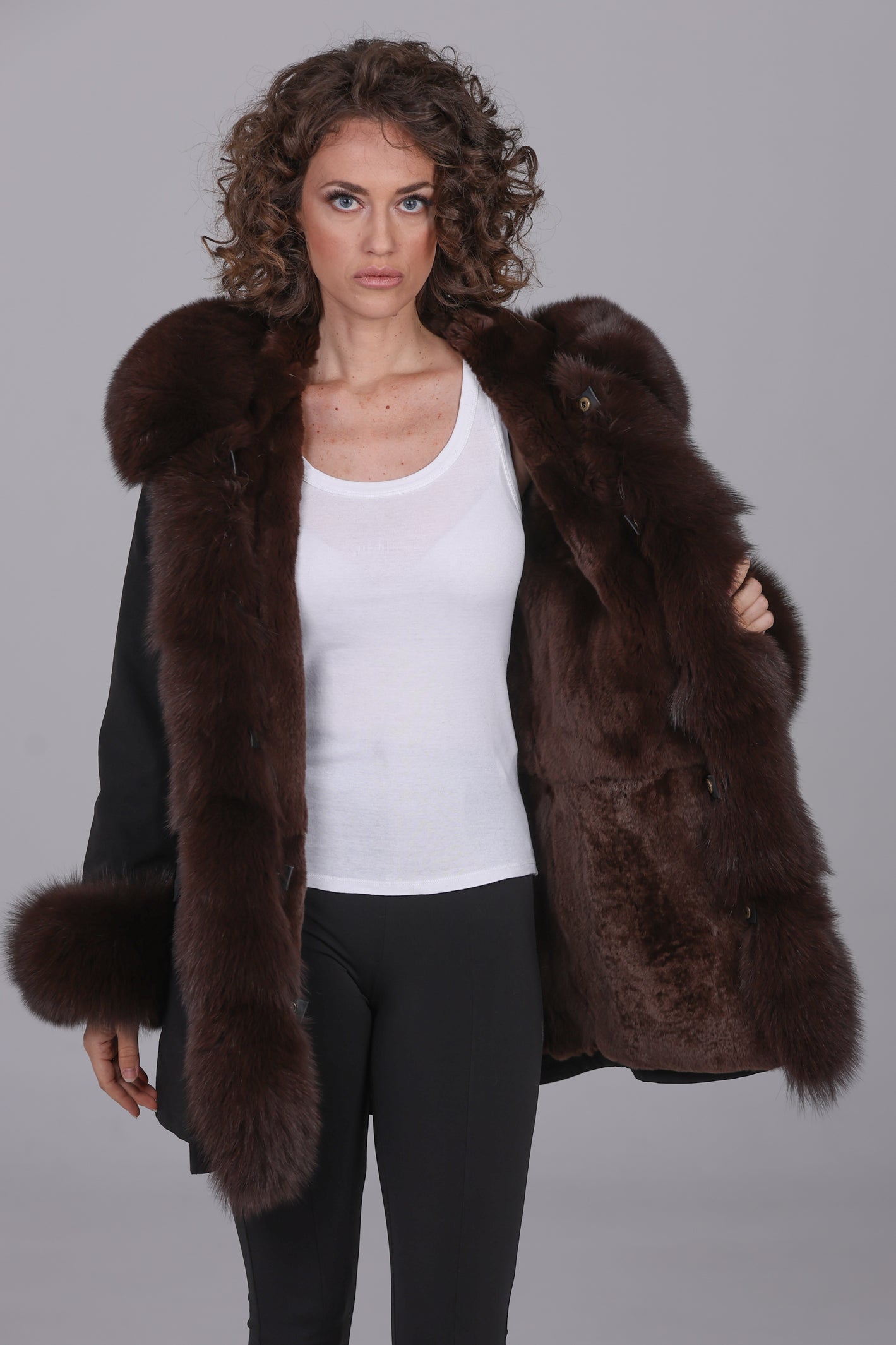 Fox Brown waterproof cotton blend long parka