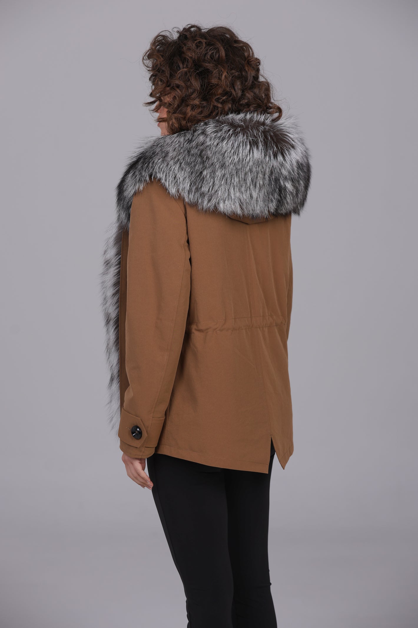 Short Parka in Mixed Cotton Waterproof Fox Silver