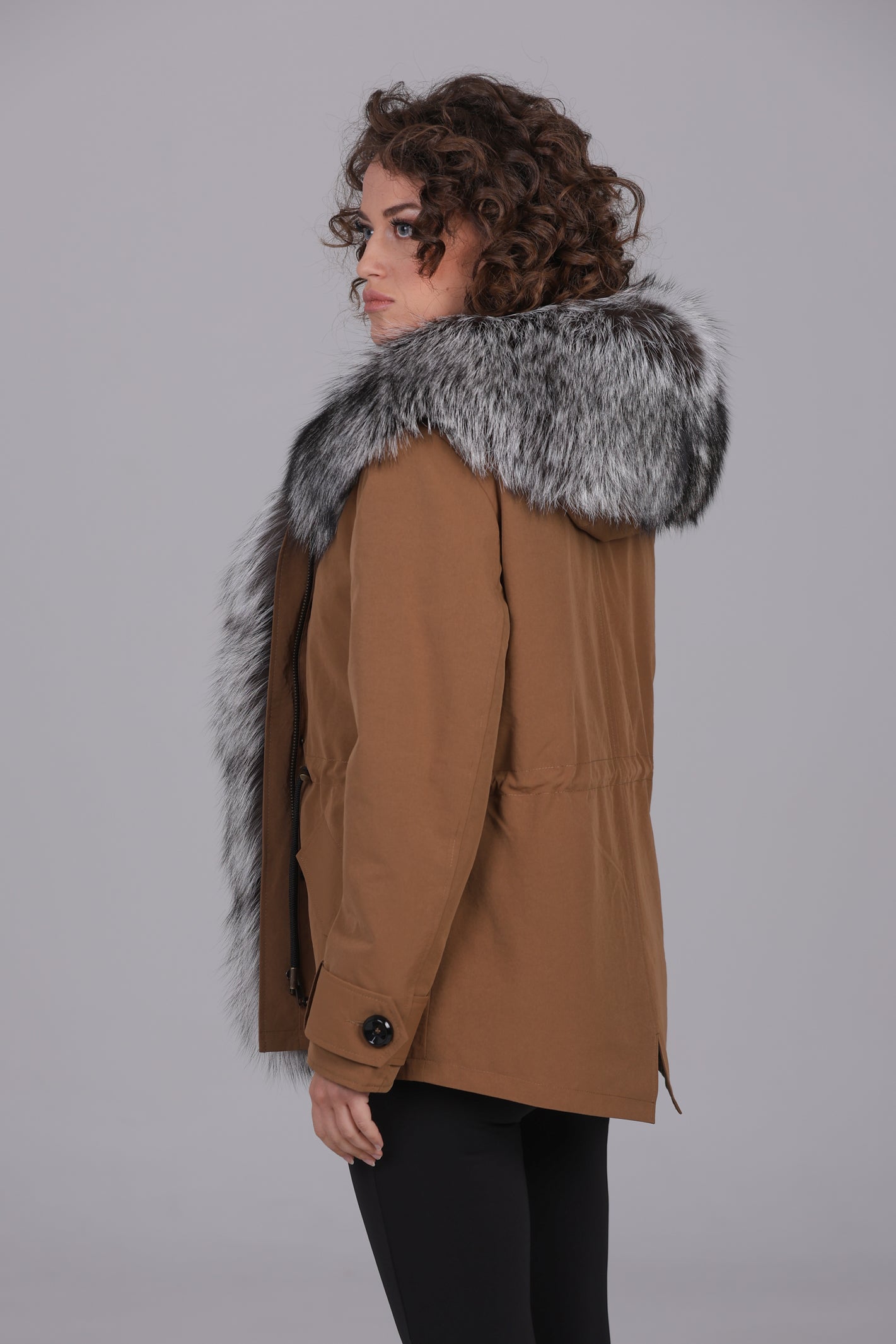 Short Parka in Mixed Cotton Waterproof Fox Silver