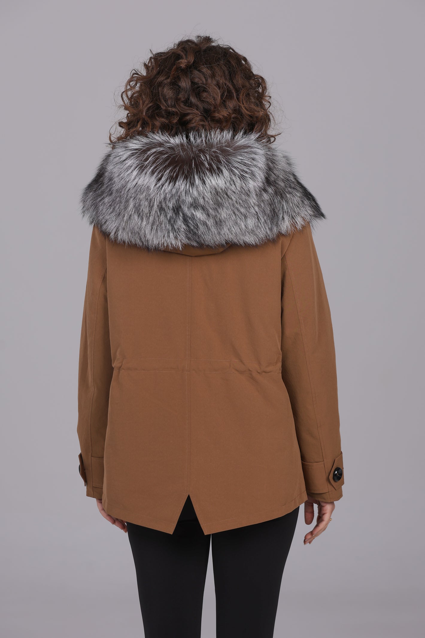 Short Parka in Mixed Cotton Waterproof Fox Silver