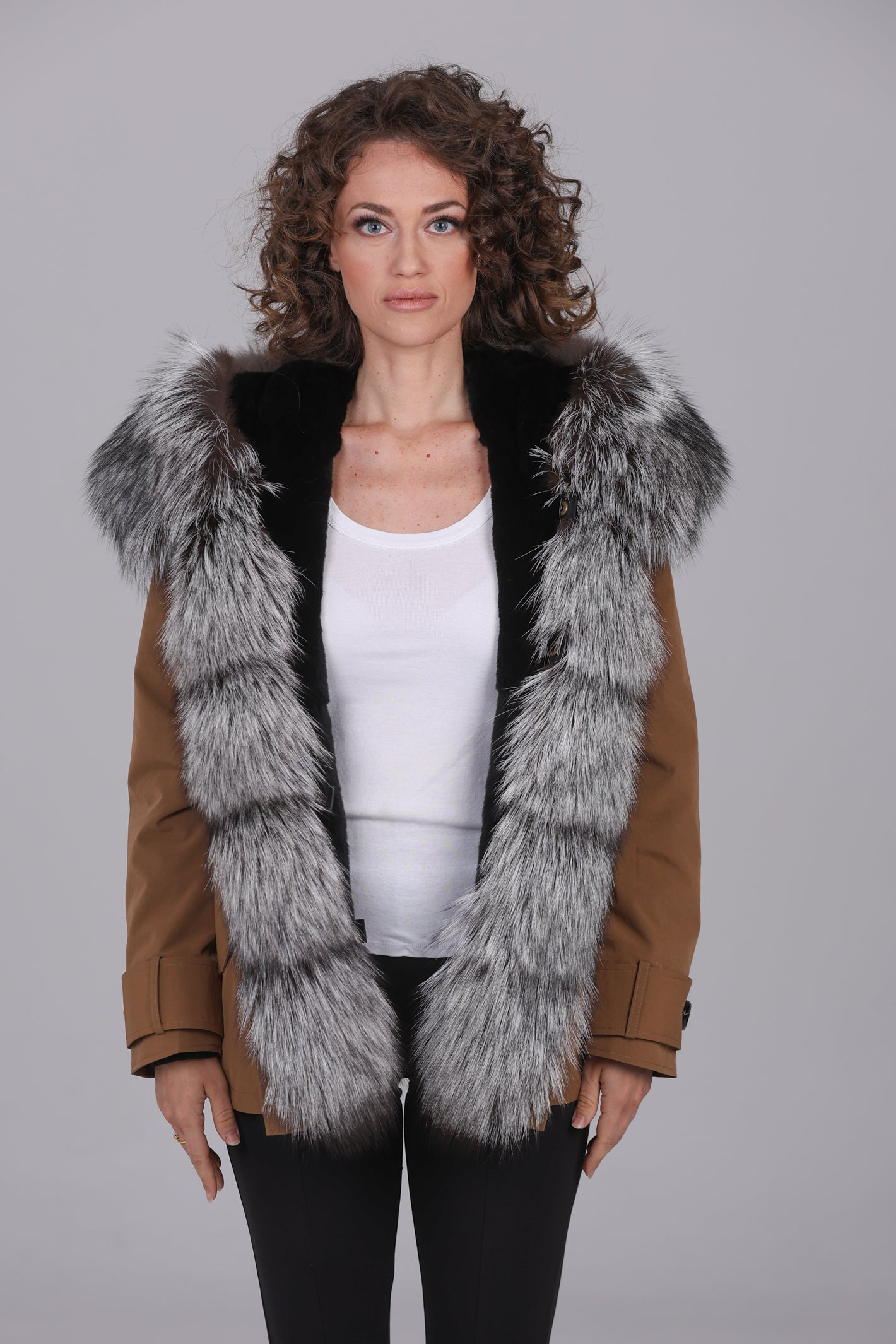 Short Parka in Mixed Cotton Waterproof Fox Silver
