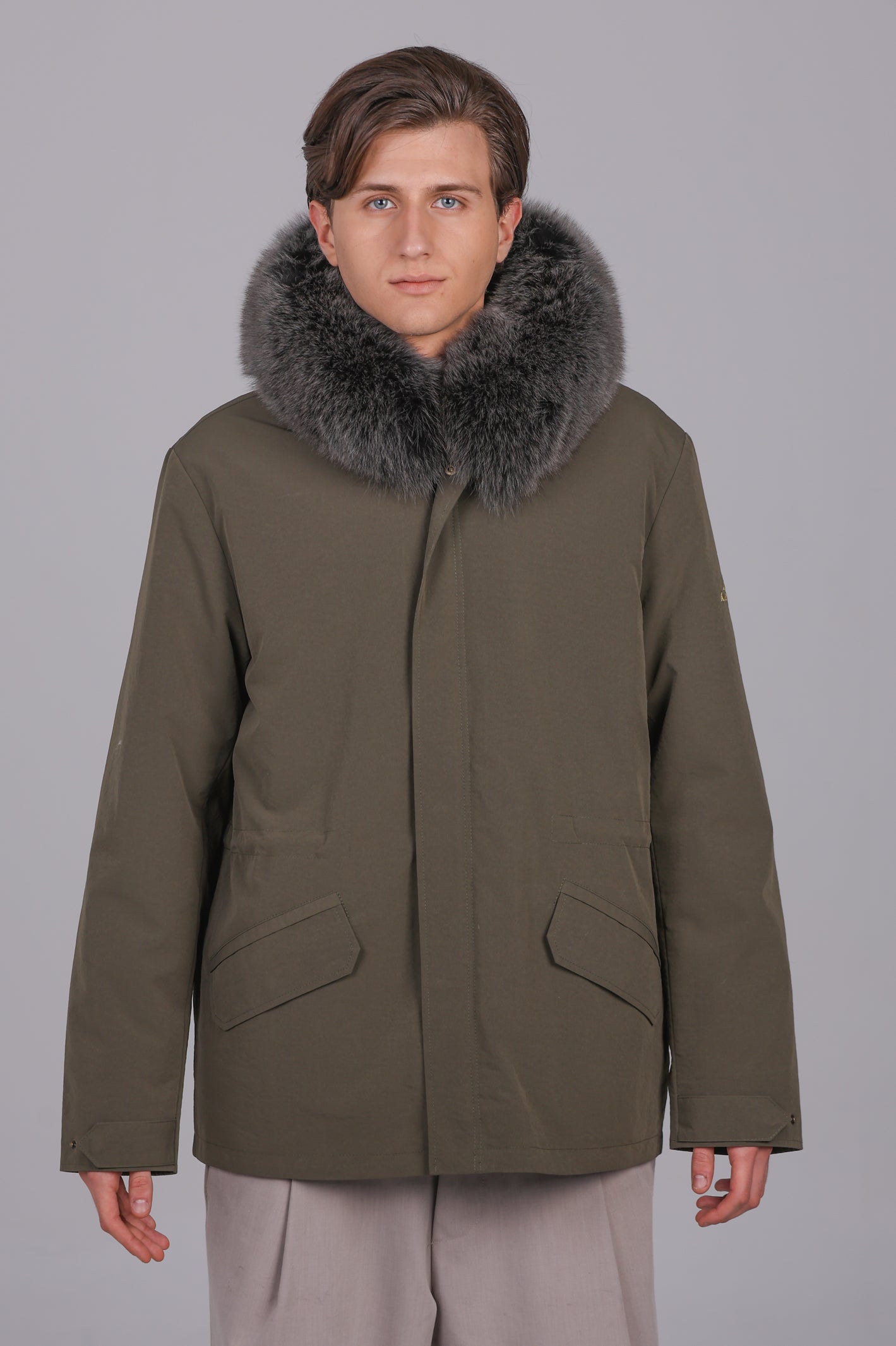Parka courte imperméable en coton mélangé Fox Silver