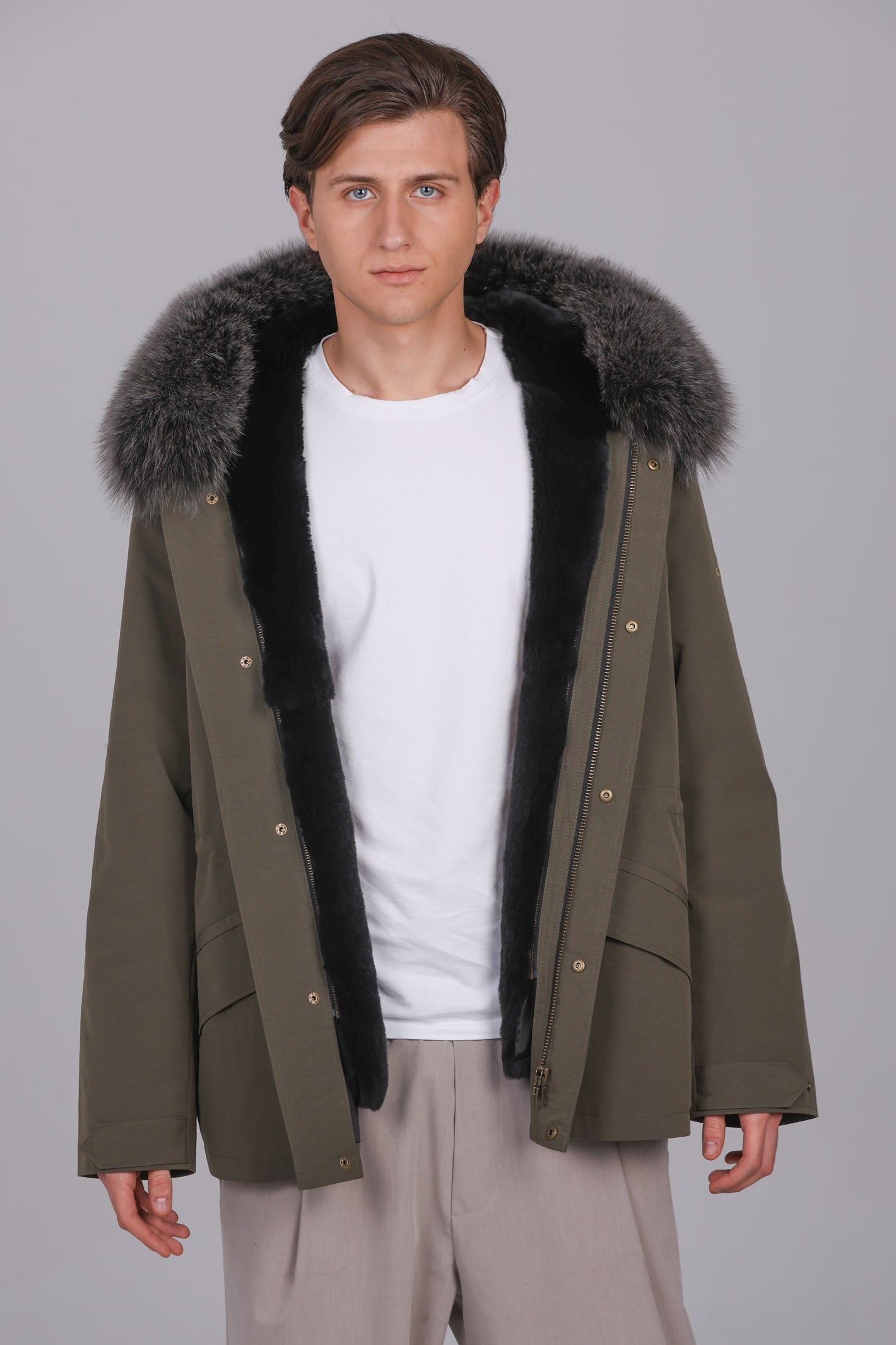 Parka courte imperméable en coton mélangé Fox Silver