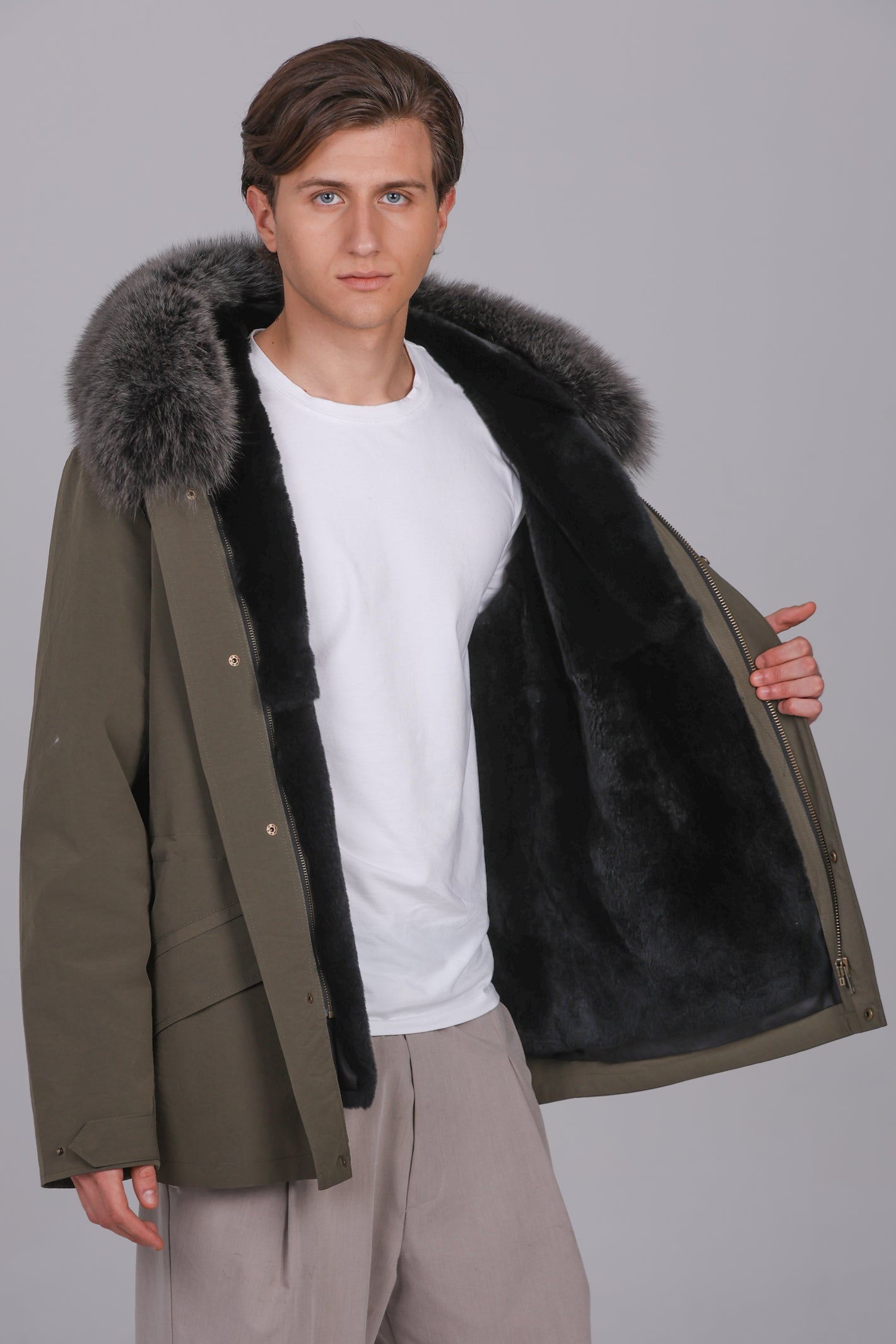 Parka courte imperméable en coton mélangé Fox Silver