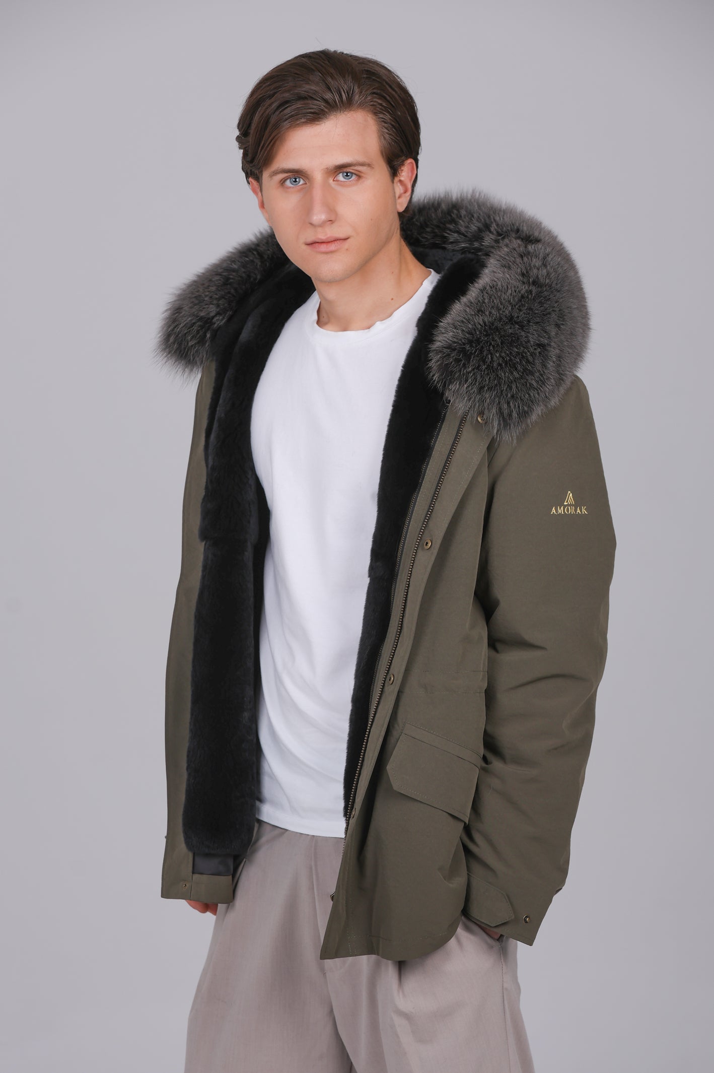 Parka courte imperméable en coton mélangé Fox Silver