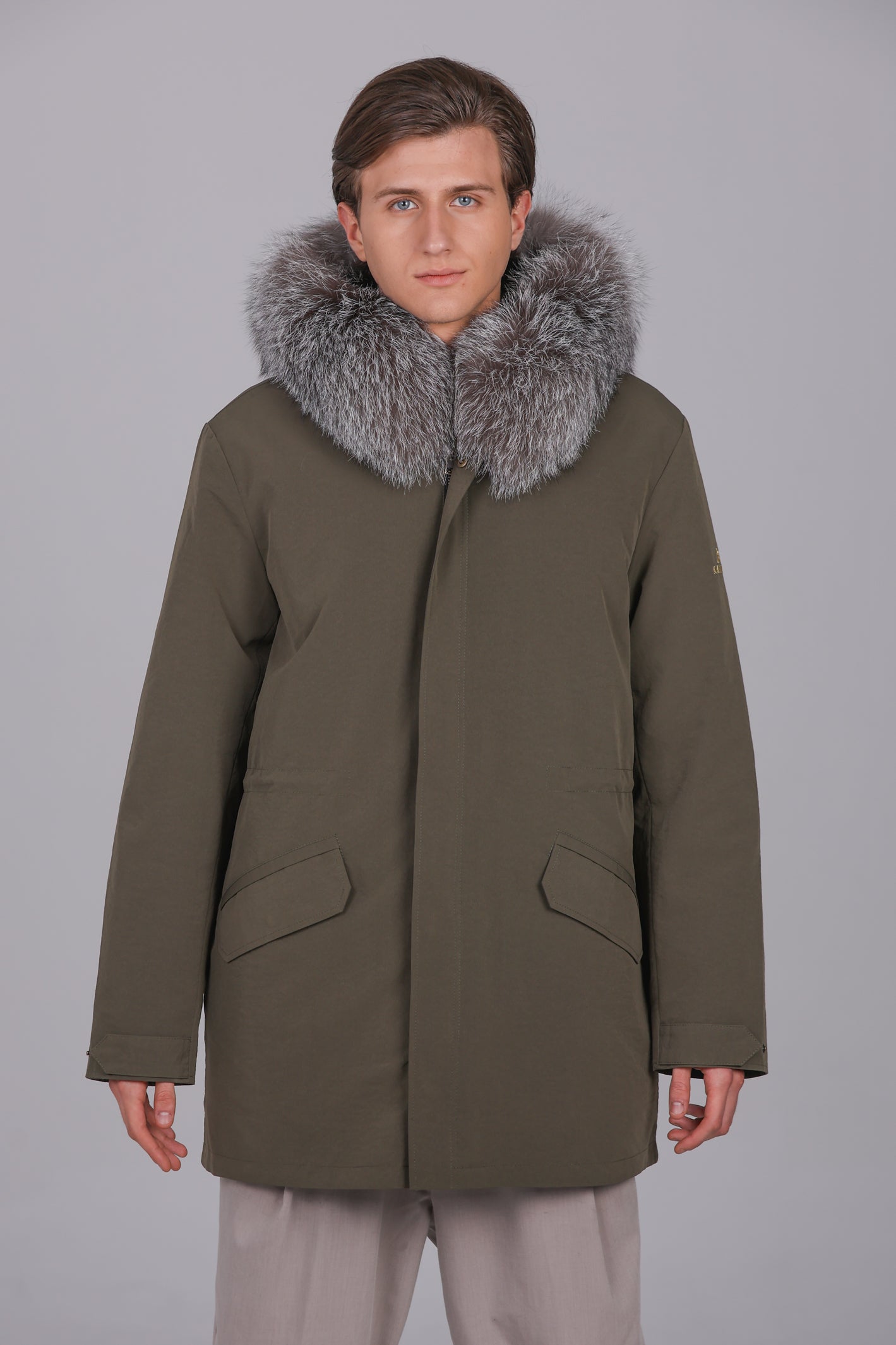 Parka longue en coton mélangé imperméable fox givre
