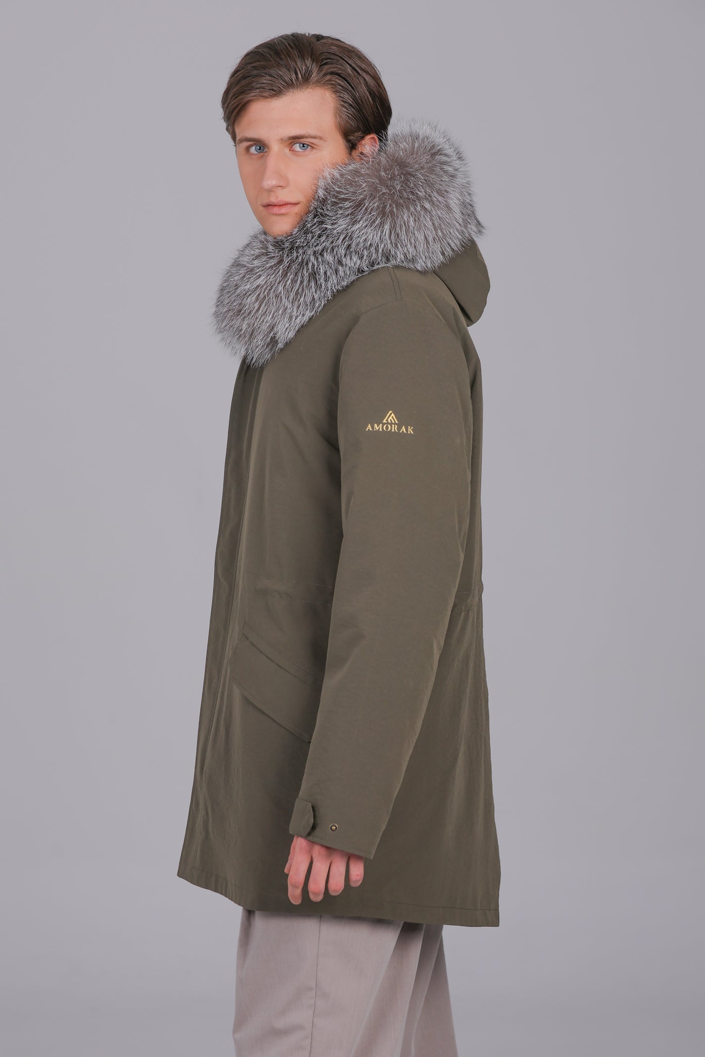 Parka longue en coton mélangé imperméable fox givre