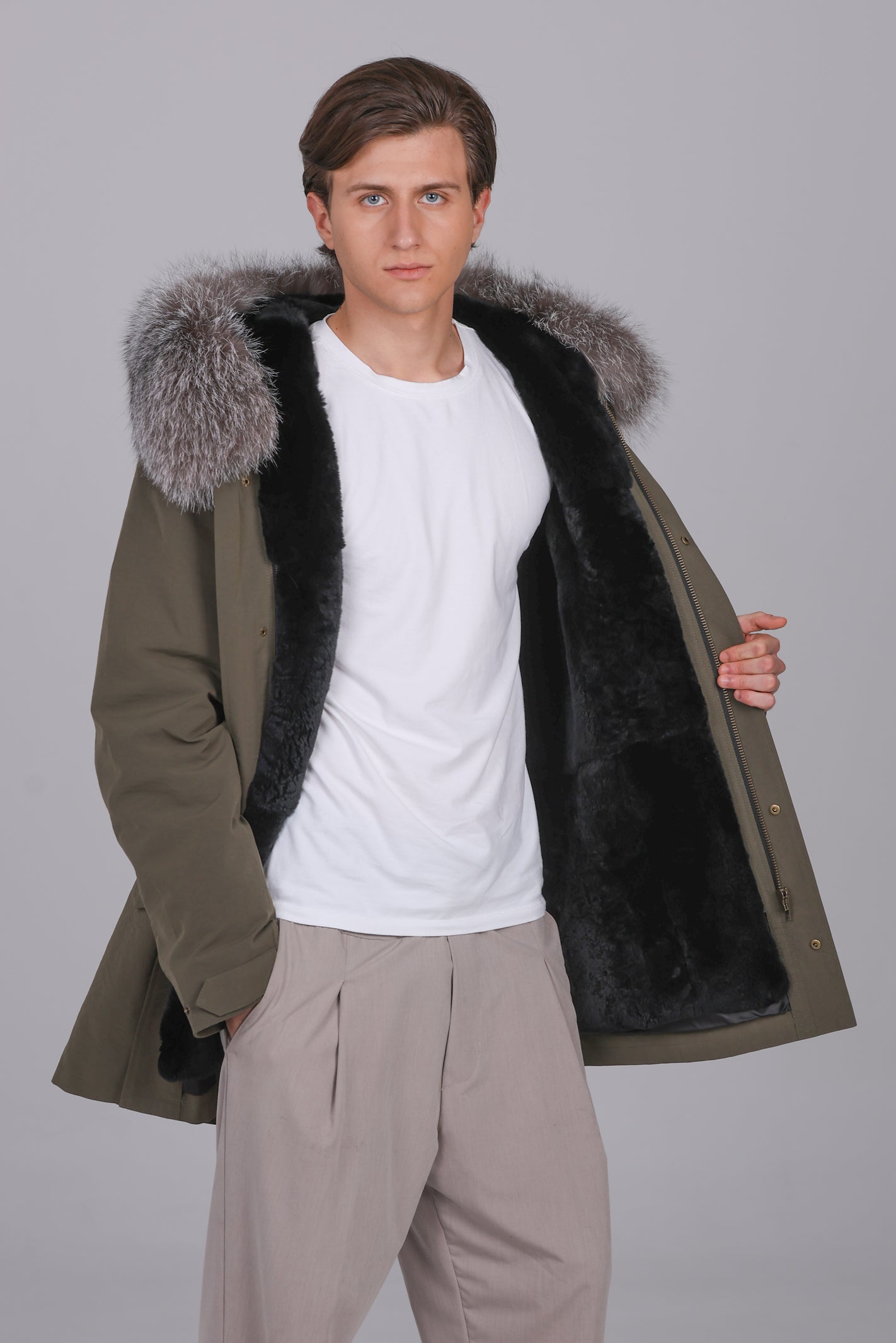 Parka longue en coton mélangé imperméable fox givre