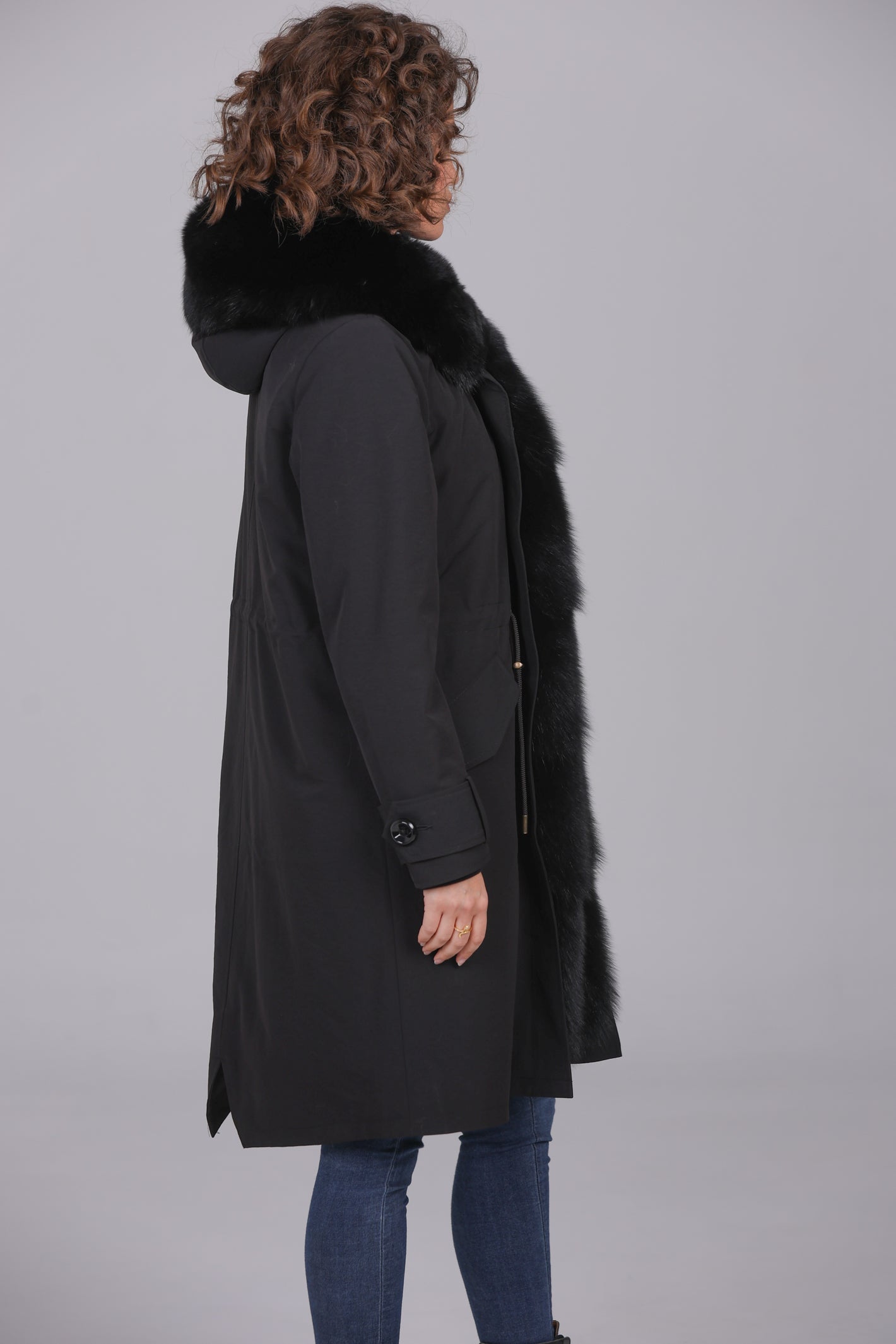 X-Long Parka in Fox Black Waterproof Cotton Mixed