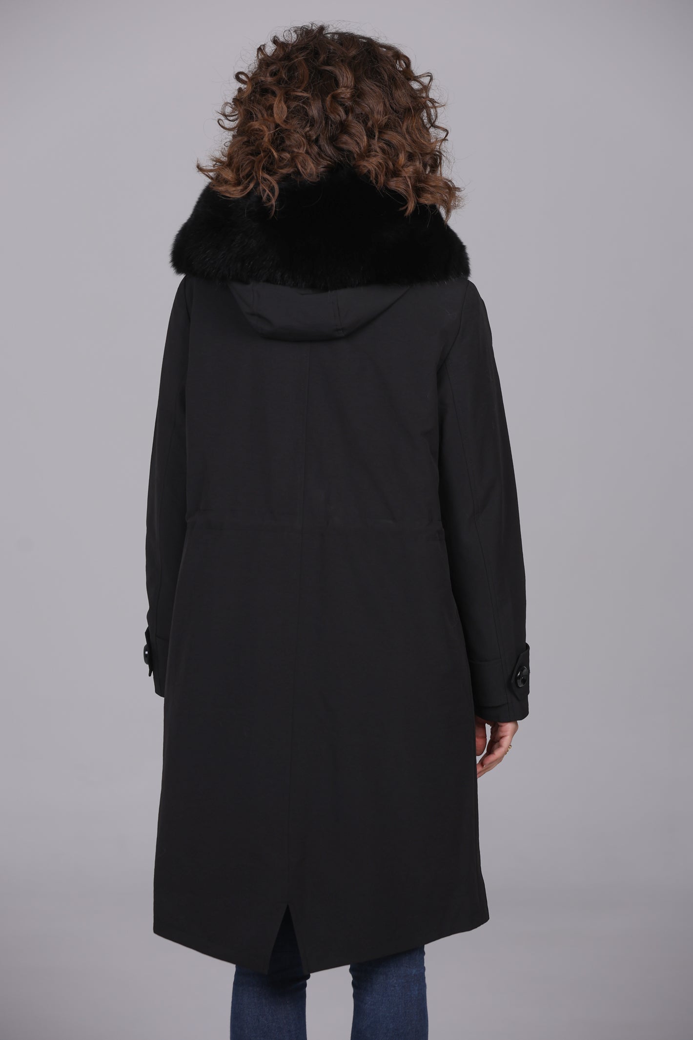 X-Long Parka in Fox Black Waterproof Cotton Mixed