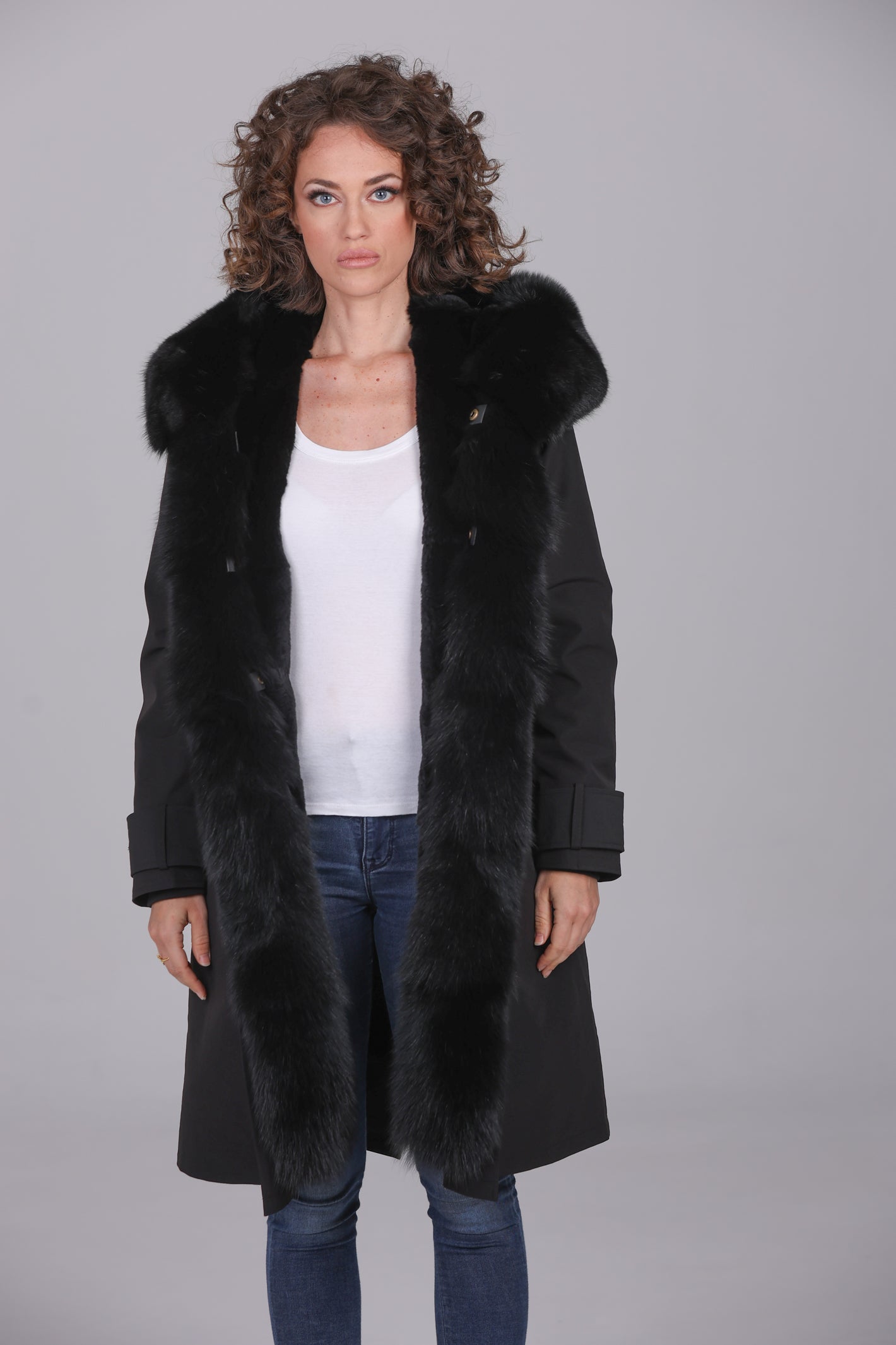 X-Long Parka in Fox Black Waterproof Cotton Mixed